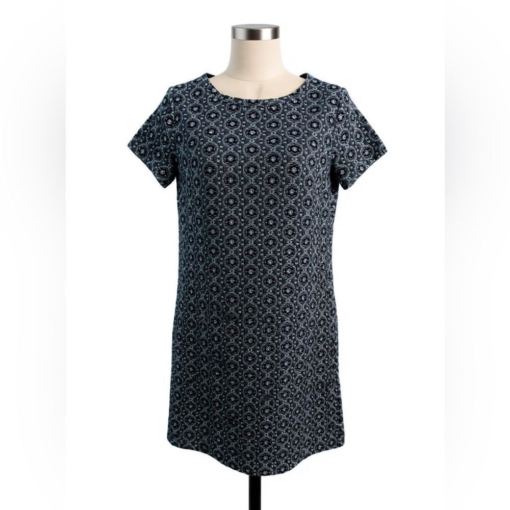 Loft Navy Blue and Black Textured Shift Dress Size XS